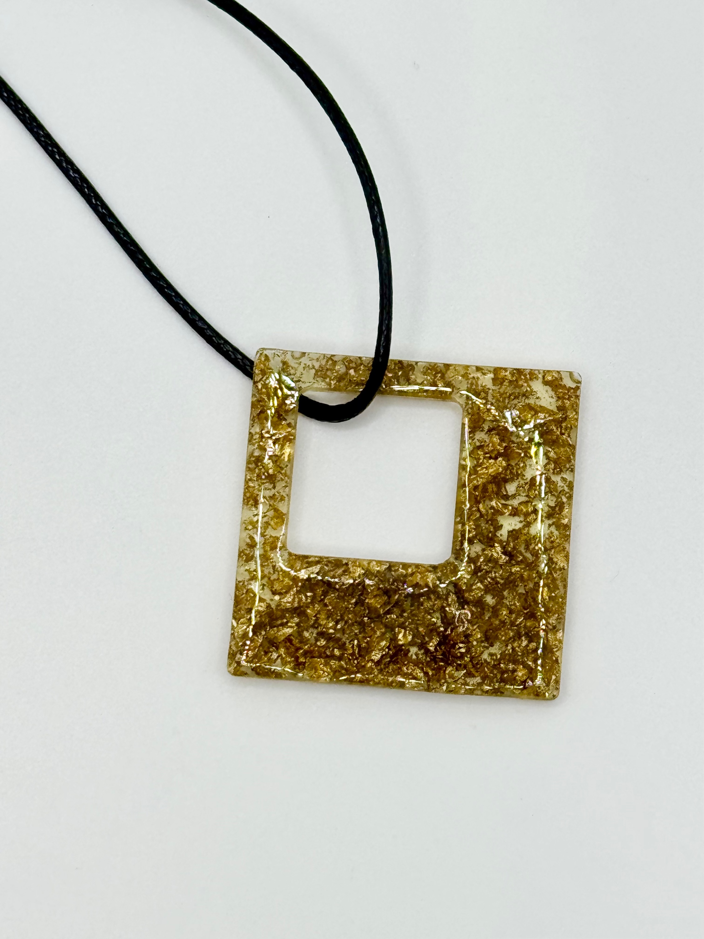 Resin Necklace Large Gold Flake Square