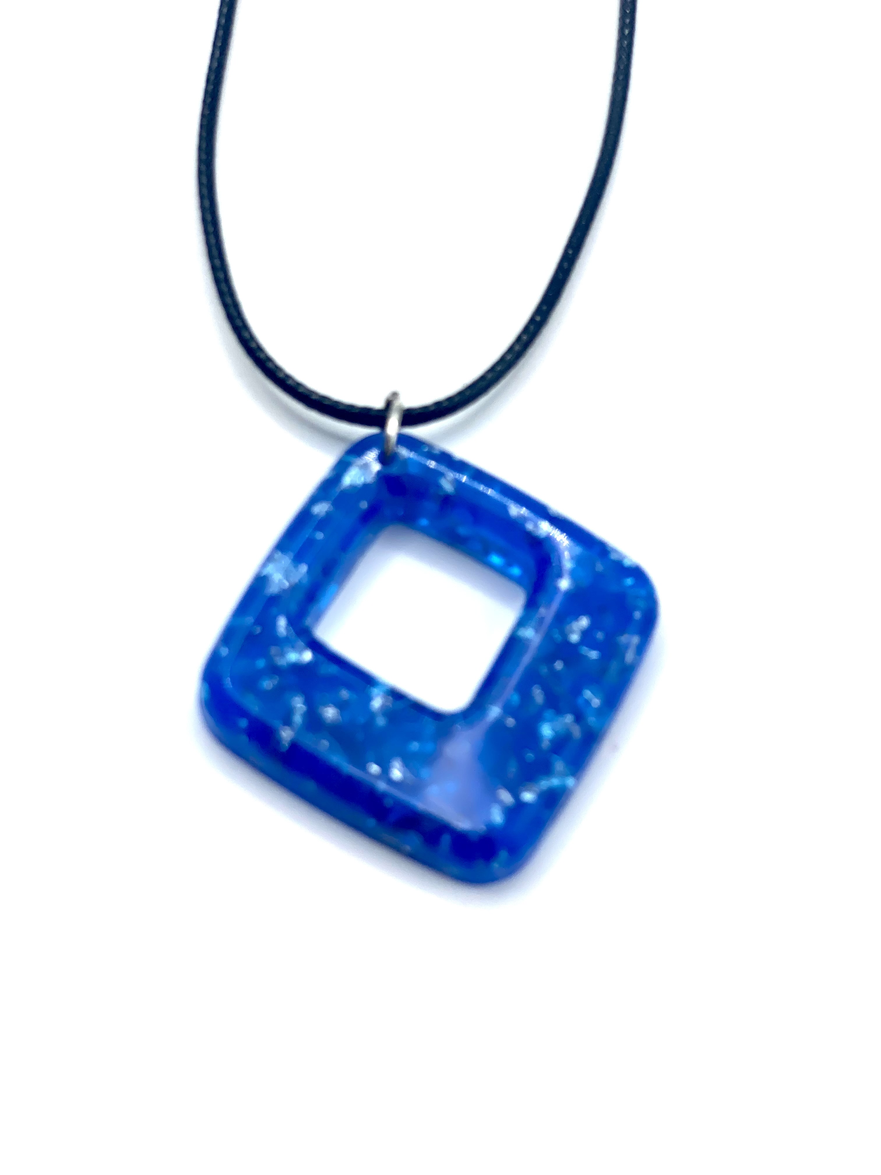 Resin Necklace - Blue Square