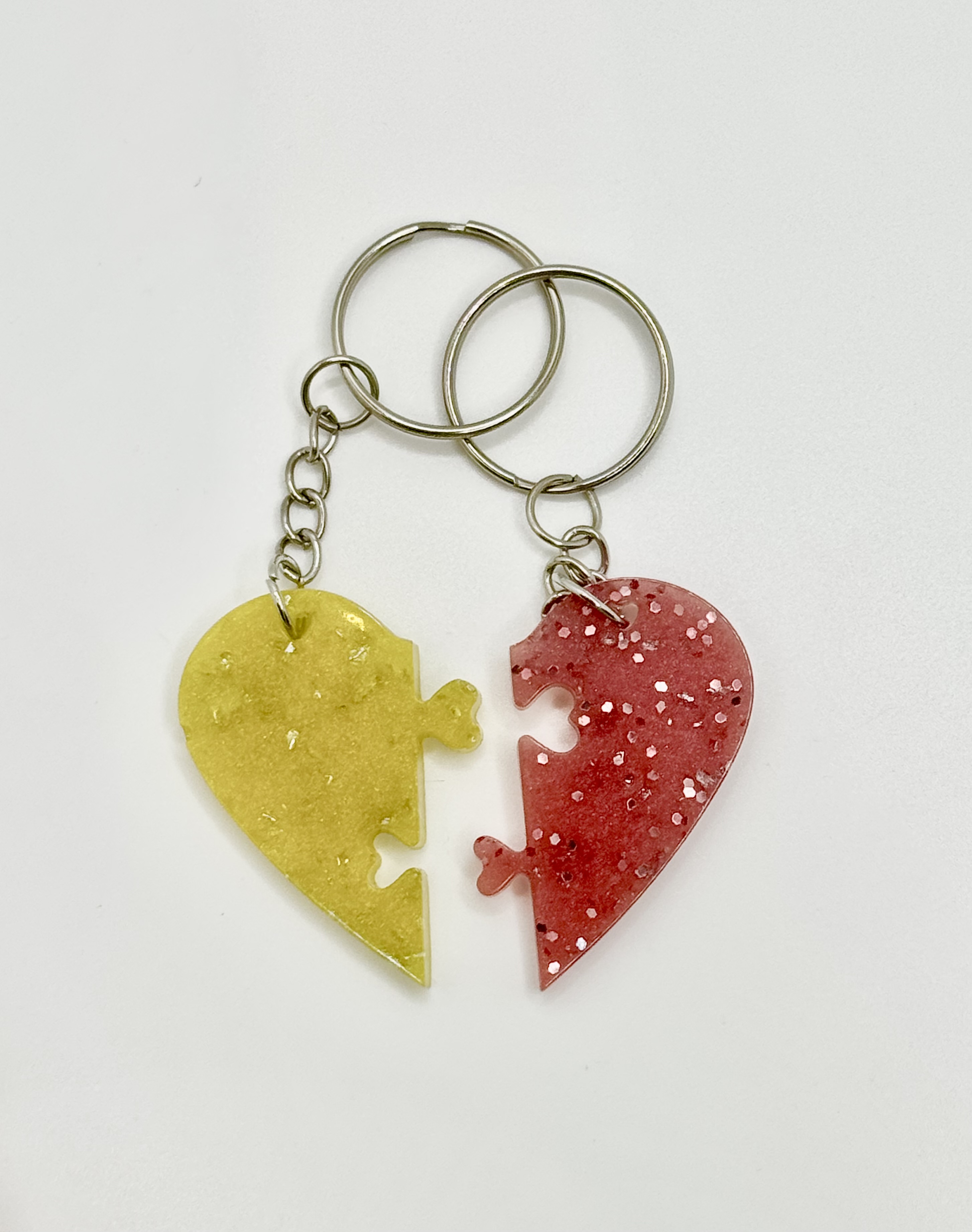 Resin Keyring Hearts in Yellow & Pink
