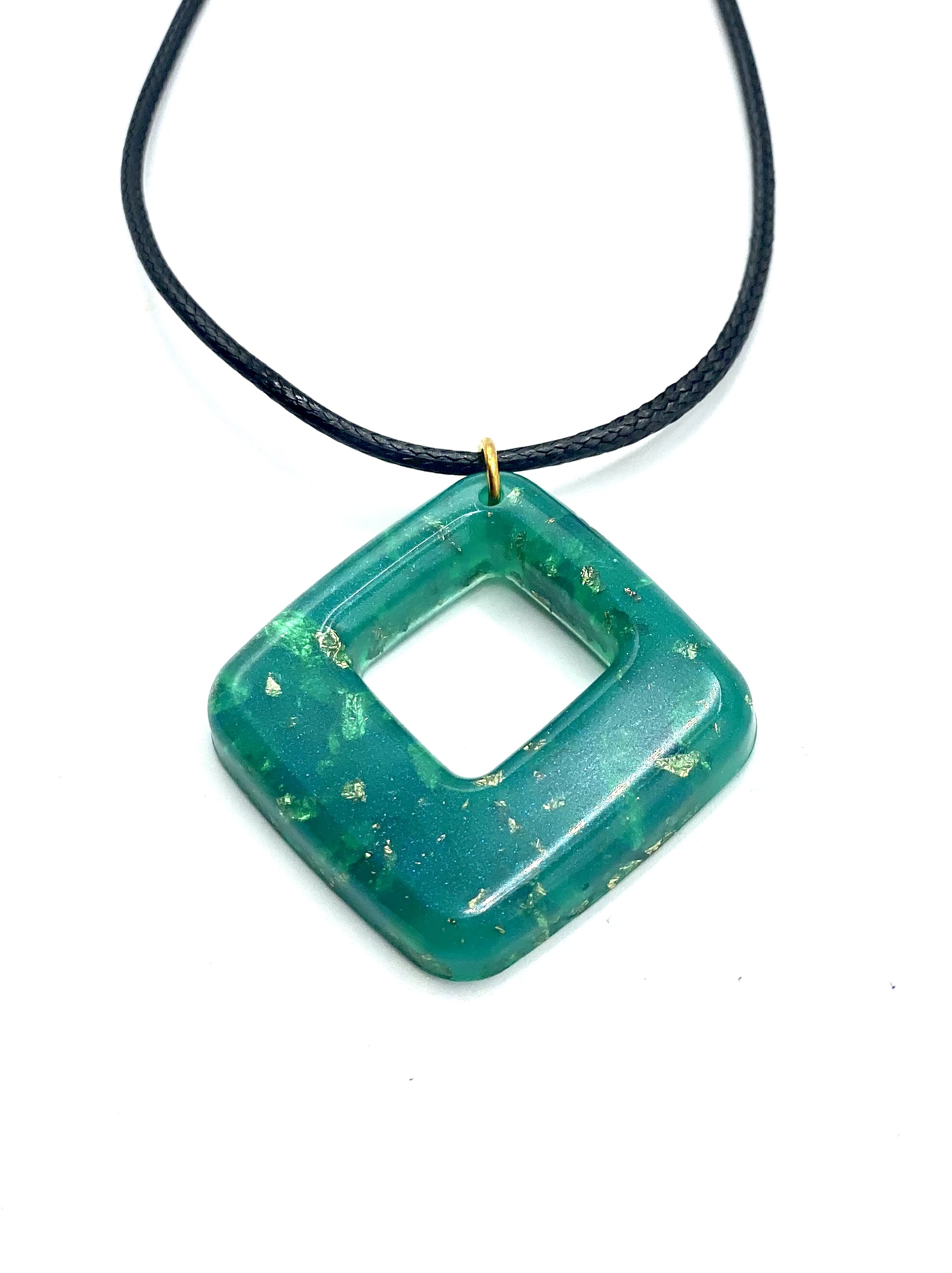 Resin Necklace - Green Square