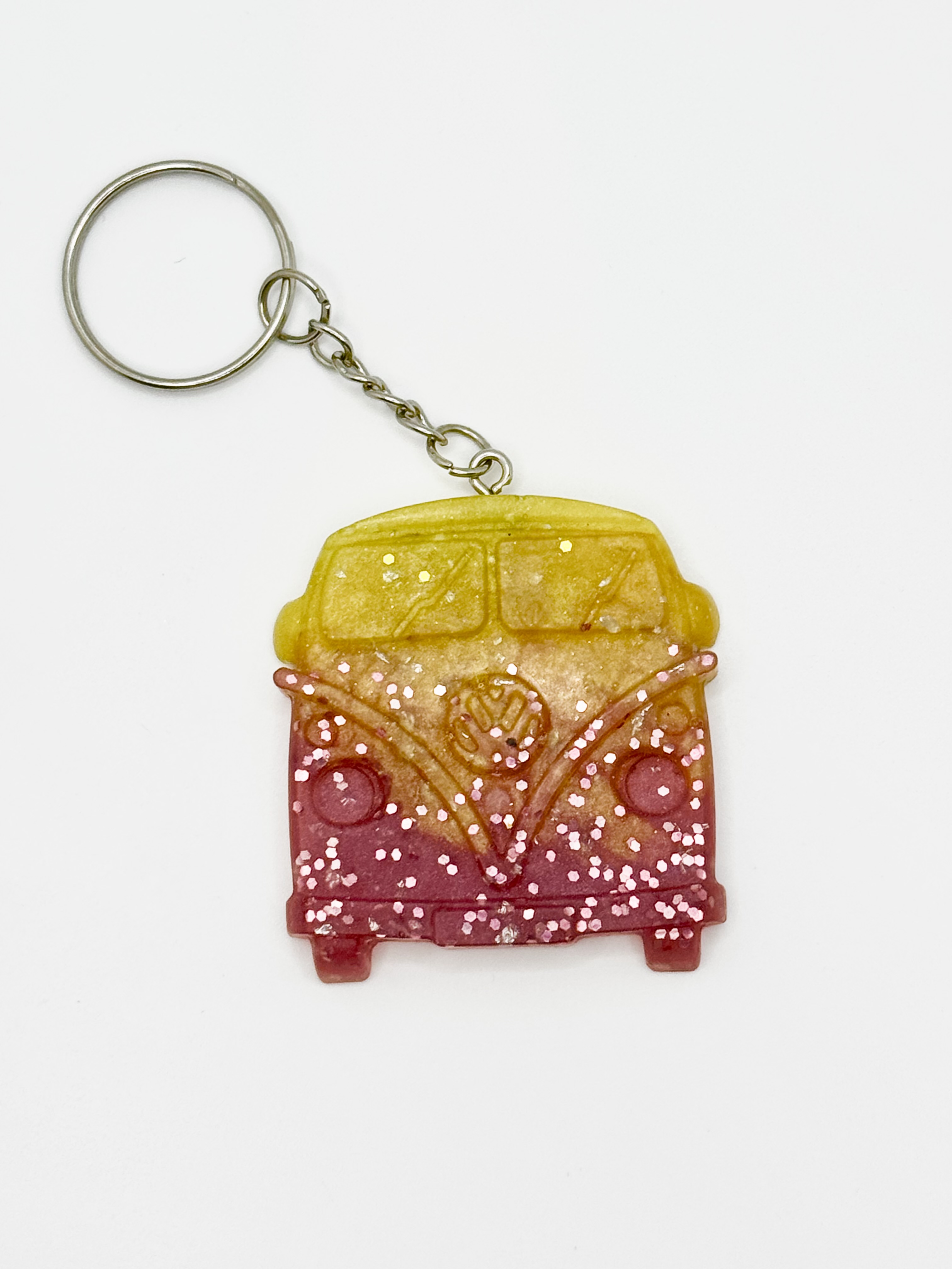 Resin Campervan Keyring in Pink & Yellow