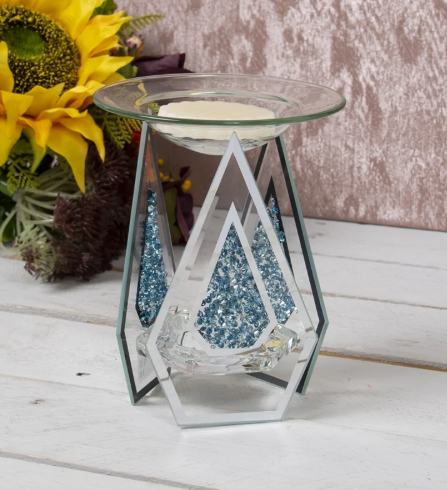 Mirrored blue wax melt burner with sunflowers