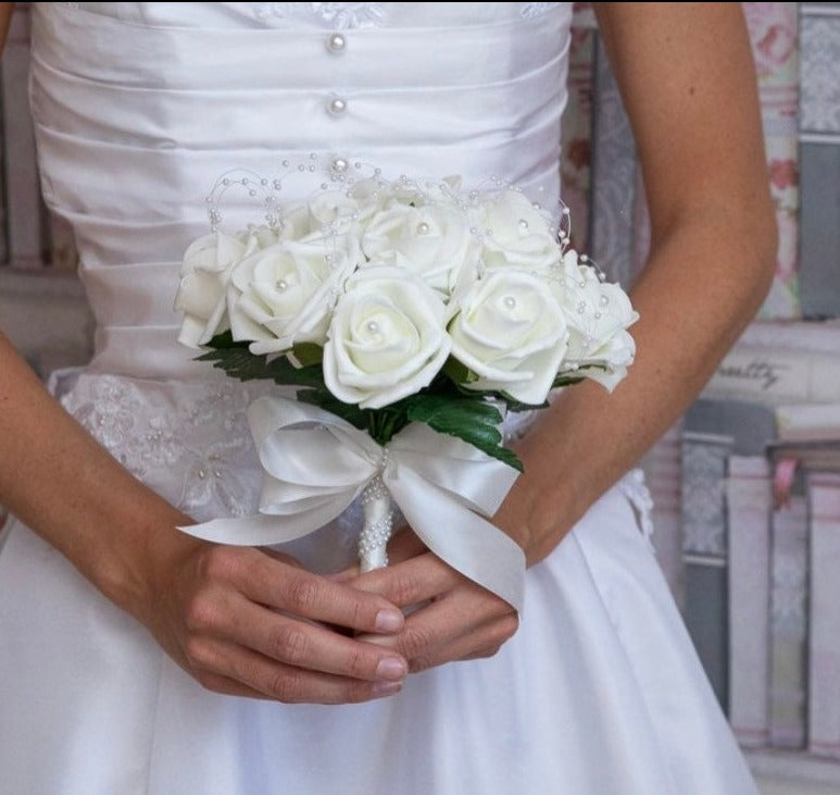 Wedding Pearl Collection ~ Cream Rose Bridal Posy Bouquet